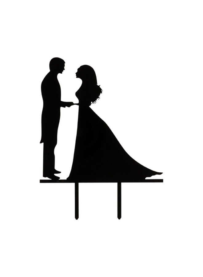 Restaurantware 6.7 x 5.1 Inch Bride And Groom Cake Topper, 1 Romantic Silhouette Wedding Cake Topper - For Anniversaries Or Engagement Parties, Couple Holding Hands, Black Acrylic Wedding Cake Toppers - Image 1