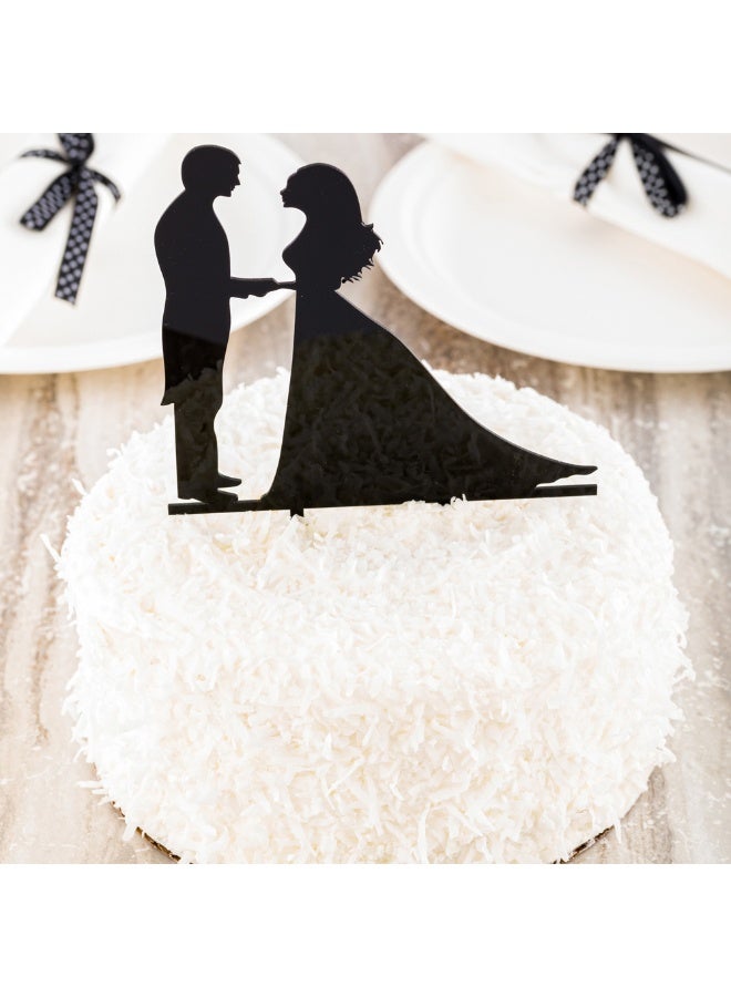 Restaurantware 6.7 x 5.1 Inch Bride And Groom Cake Topper, 1 Romantic Silhouette Wedding Cake Topper - For Anniversaries Or Engagement Parties, Couple Holding Hands, Black Acrylic Wedding Cake Toppers - Image 3