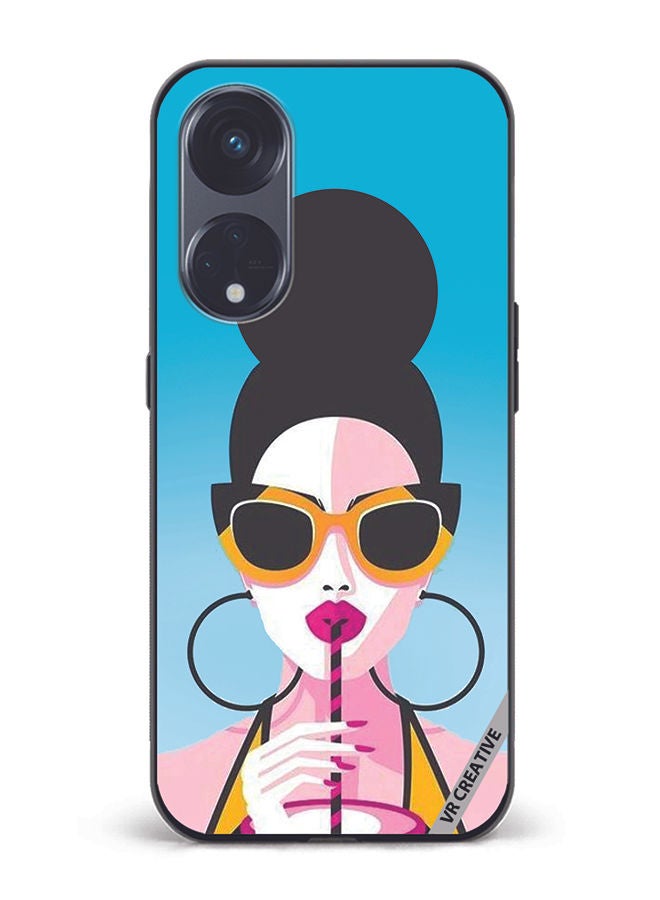 VR CREATIVE Protective Case Cover For Oppo Reno8 T 5G Girl Having Drink Design Multicolour - Image 1