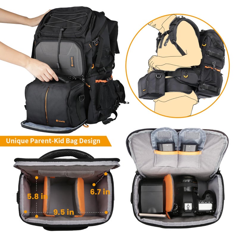 TARION 27L Extra Large Camera Backpack - 2 in 1 Professional Camera Bags for Photographers with 15.6" Laptop Compartment & Waterproof Raincover & Tripod Holder (PB01) - Image 5