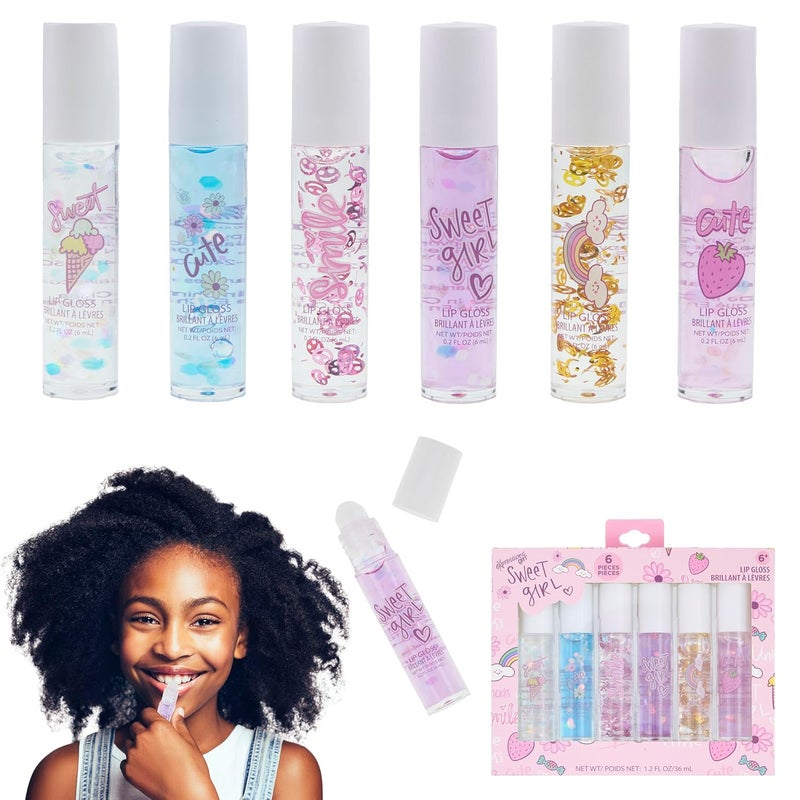 EXPRESSIONS 6pc Lip Gloss Set  High Shine Confetti Lip Gloss Tubes wRollerball Applicator Tips  Hydrating Roll On Lip Oils Safe and NonToxic Lip Gloss Gift Set For Girls SWEET GIRL