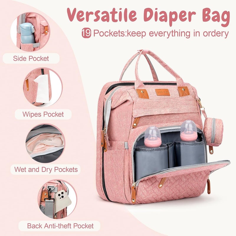 JOYCE Diaper Bag with Diaper Changing Station Multifunctional Largecapacity Diaper Bag Backpack Best Gift for Newborns Travel Essentials Diaper Bag Backpack Pink - Image 3