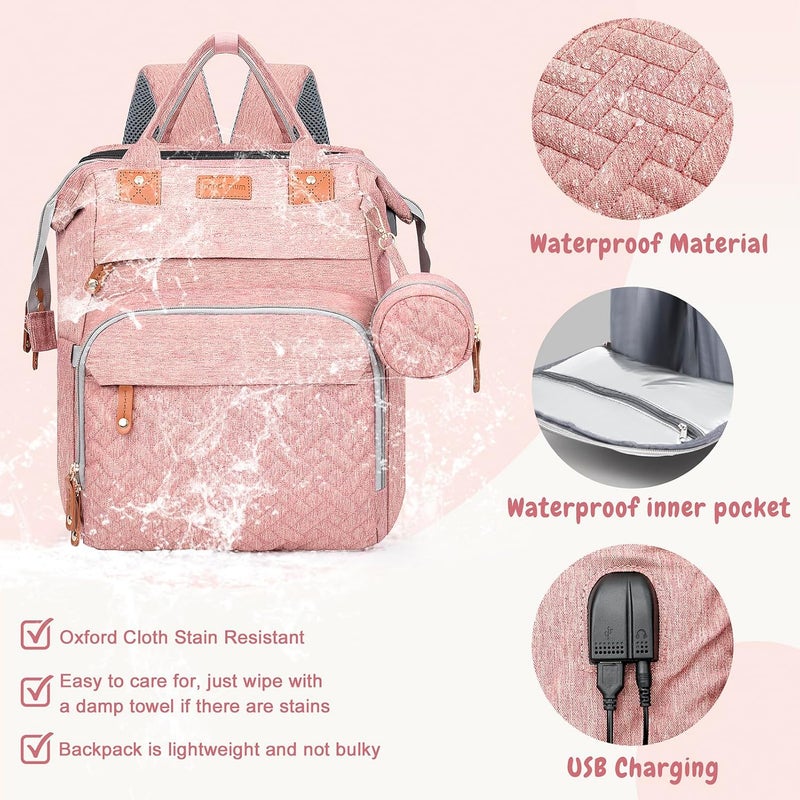 JOYCE Diaper Bag with Diaper Changing Station Multifunctional Largecapacity Diaper Bag Backpack Best Gift for Newborns Travel Essentials Diaper Bag Backpack Pink - Image 5