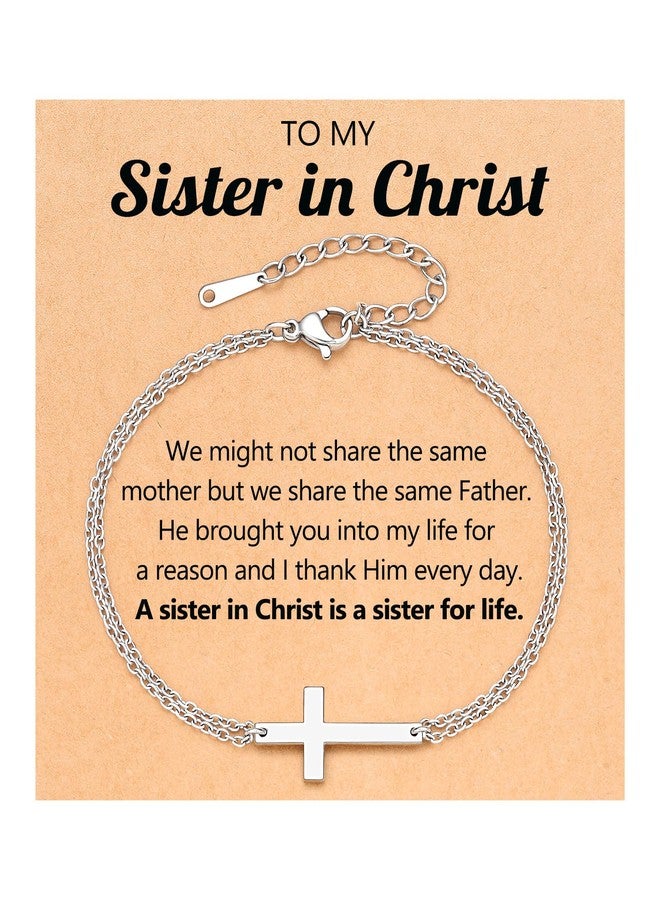 UPROMI Sister in Christ Christian Gifts for Women Faith Based Catholic Easter Baptism Religious Gifts for Women Friends Cross Bracelet - Image 1