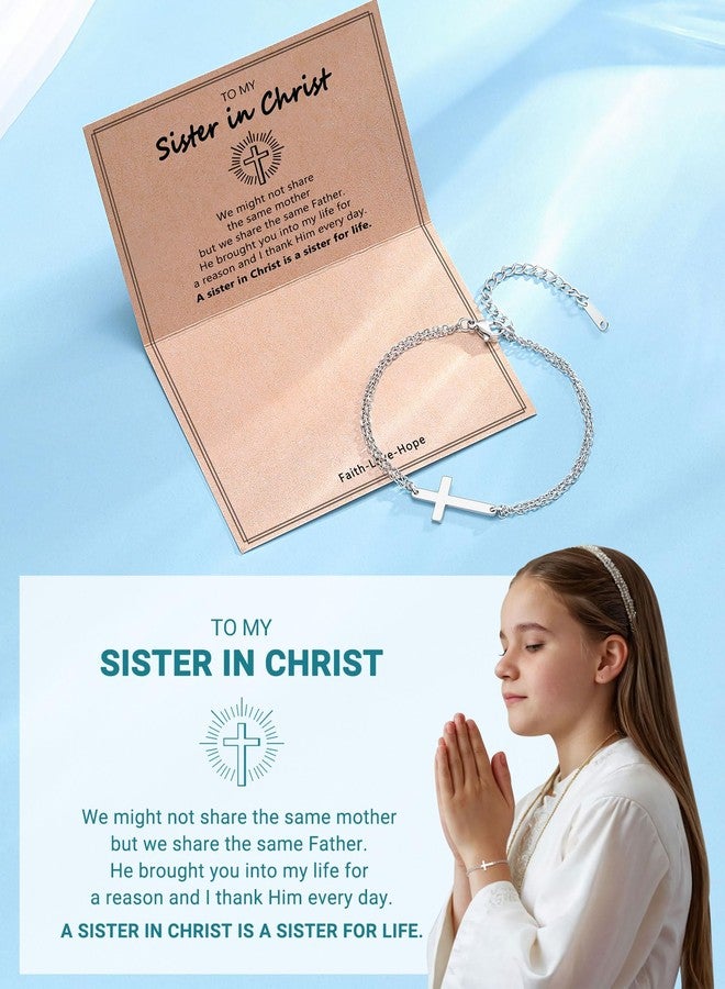UPROMI Sister in Christ Christian Gifts for Women Faith Based Catholic Easter Baptism Religious Gifts for Women Friends Cross Bracelet - Image 5