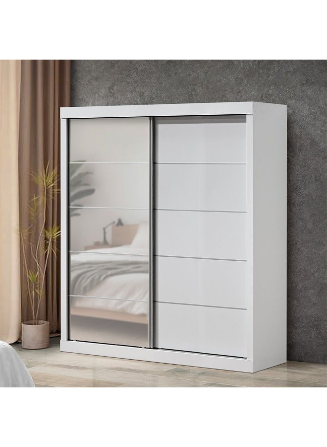 DANUBE HOME Supreme New 2Door Large Sliding Door Wardrobe With Mirrors | Sturdy Closet Clothes Storage Cupboard | Modern Design Space Saving Cabinet For Bedroom L182xW57.5xH210cm-White - Image 1