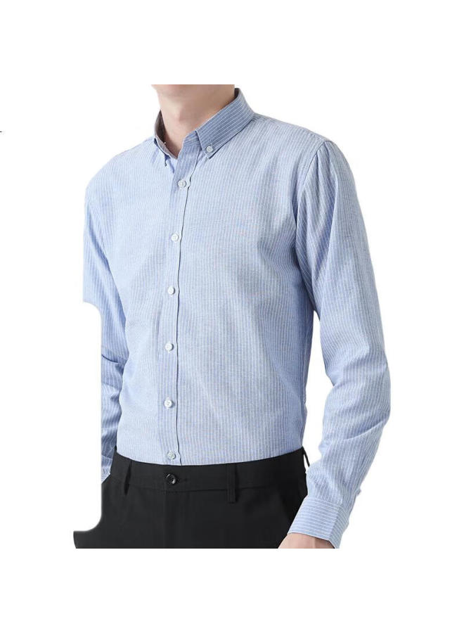 Romon Oxford Cotton Shirt For Men, Wrinkle-Resistant, Easy-Care, Long-Sleeve Casual Striped Shirt Jacket, Men'S Cyan, Xl - Image 1