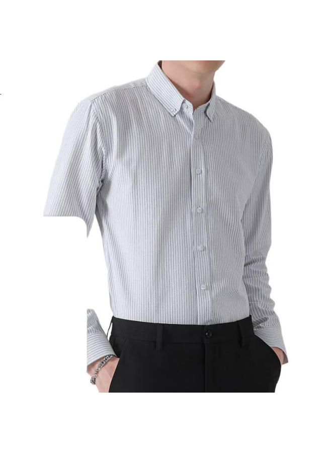 Romon Oxford Cotton Shirt For Men, Wrinkle-Resistant, Easy-Care, Long-Sleeve Casual Striped Shirt Jacket, Men'S Cyan, Xl - Image 3