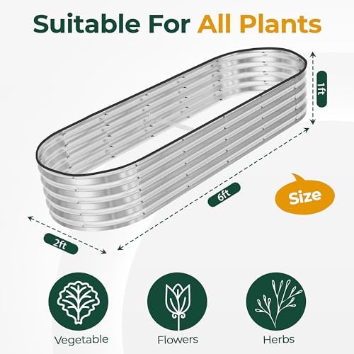Utopia Home Galvanized Raised Garden Bed, 6 by 2 by 1 feet Lightweight Planter Boxes Outdoor with Easy Assembly, Large Garden Bed for Vegetables, Fruits, Flowers, Silver - Image 2