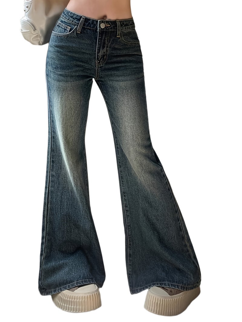 High-Waist Flared Jeans, Women'S Spring\u002FAutumn Extended Trousers, Tall Women'S Hoof Pants, Narrow Straight Long Pants - Image 1