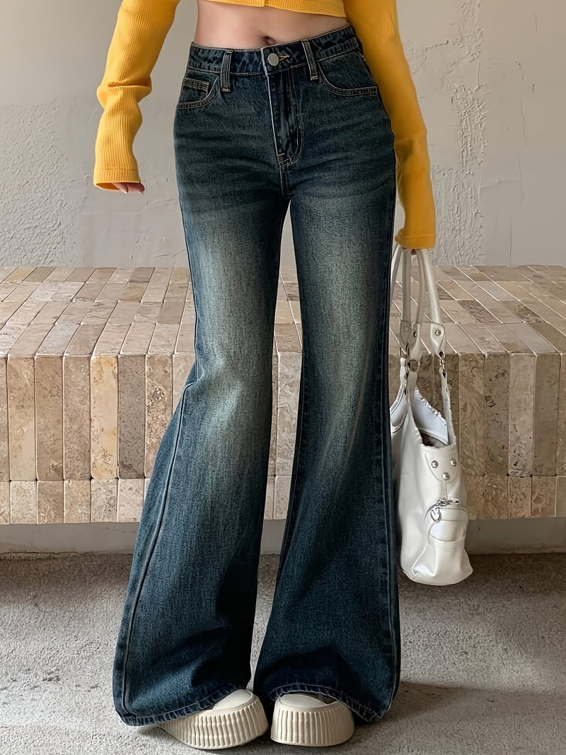 High-Waist Flared Jeans, Women'S Spring\u002FAutumn Extended Trousers, Tall Women'S Hoof Pants, Narrow Straight Long Pants - Image 4
