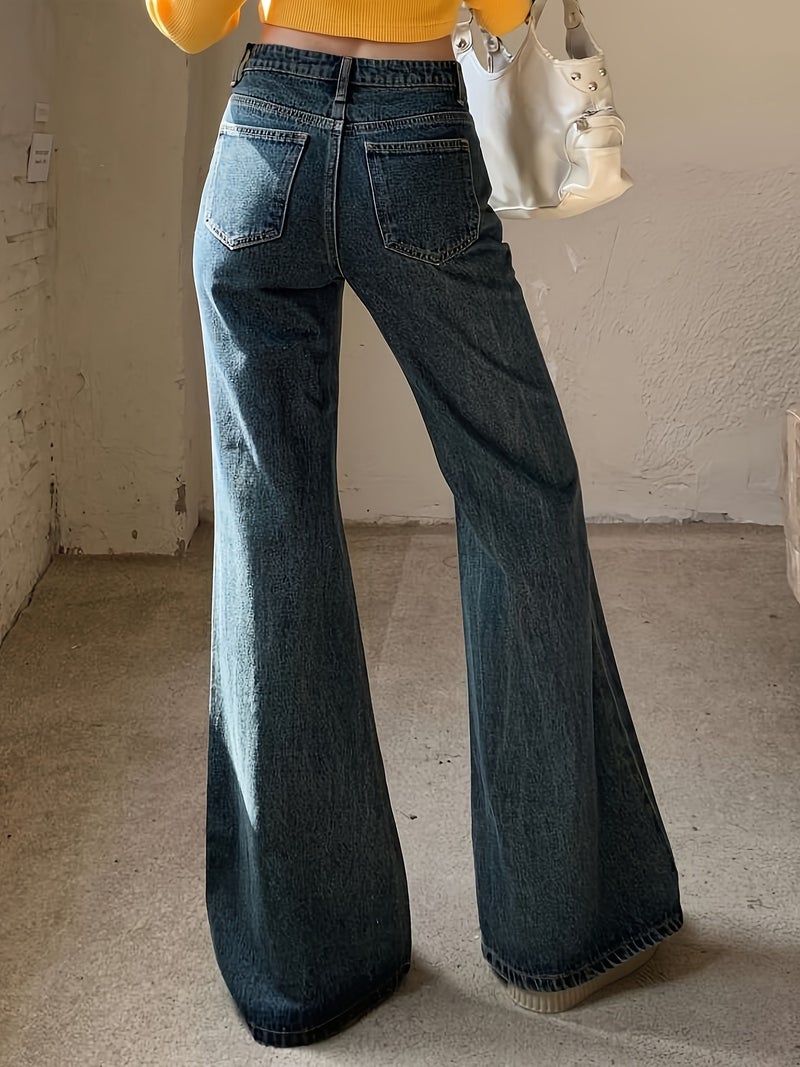 High-Waist Flared Jeans, Women'S Spring\u002FAutumn Extended Trousers, Tall Women'S Hoof Pants, Narrow Straight Long Pants - Image 3