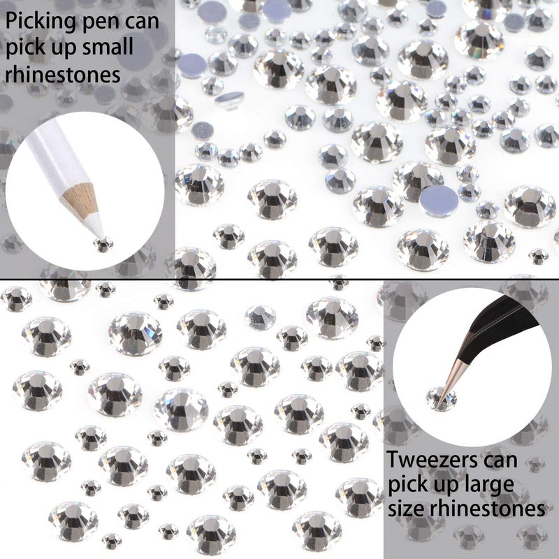 LPBeads 6400 Pieces Hotfix Rhinestones Clear Flat Back 5 Mixed Sizes Crystal Round Glass Gems with Tweezers and Picking Rhinestones Pen - Image 5