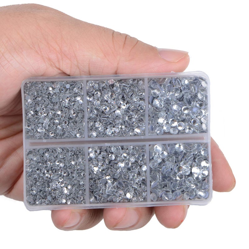 LPBeads 6400 Pieces Hotfix Rhinestones Clear Flat Back 5 Mixed Sizes Crystal Round Glass Gems with Tweezers and Picking Rhinestones Pen - Image 3