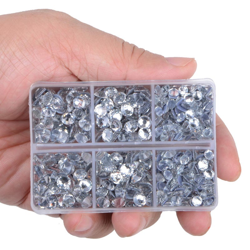 LPBeads 6400 Pieces Hotfix Rhinestones Clear Flat Back 5 Mixed Sizes Crystal Round Glass Gems with Tweezers and Picking Rhinestones Pen - Image 2