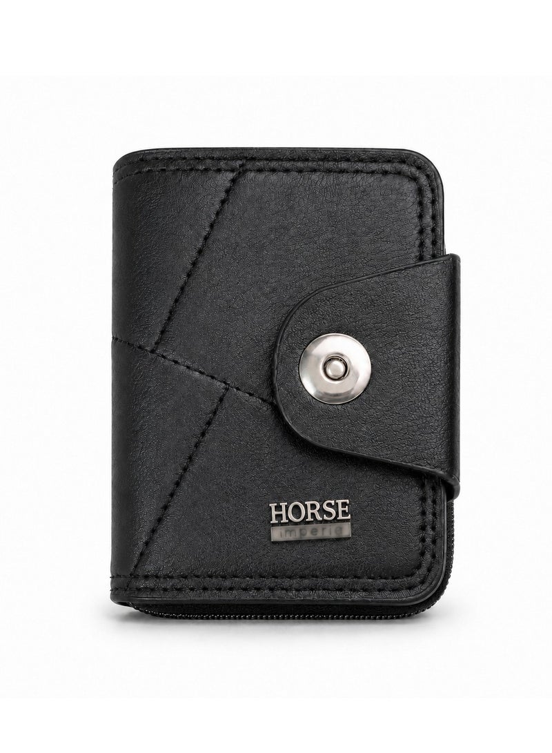 هورس كراتة رجالي HORSE جلد فاخر فتحتين منفصلتين للكروت (سوستة + كبسولة) – تصميم عملي وسعة كبيرة (أسود) - Image 1
