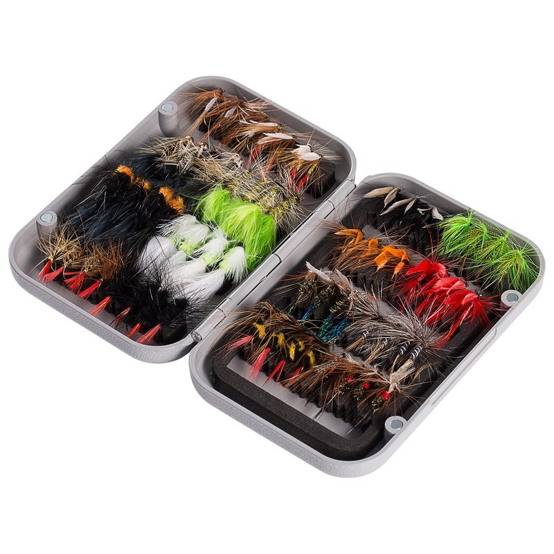 BASSDASH Fly Fishing Flies Kit Fly Assortment Trout Bass Fishing with Fly Box, 36/64/72/76/80/96pcs with Dry/Wet Flies, Nymphs, Streamers, Popper - Image 1