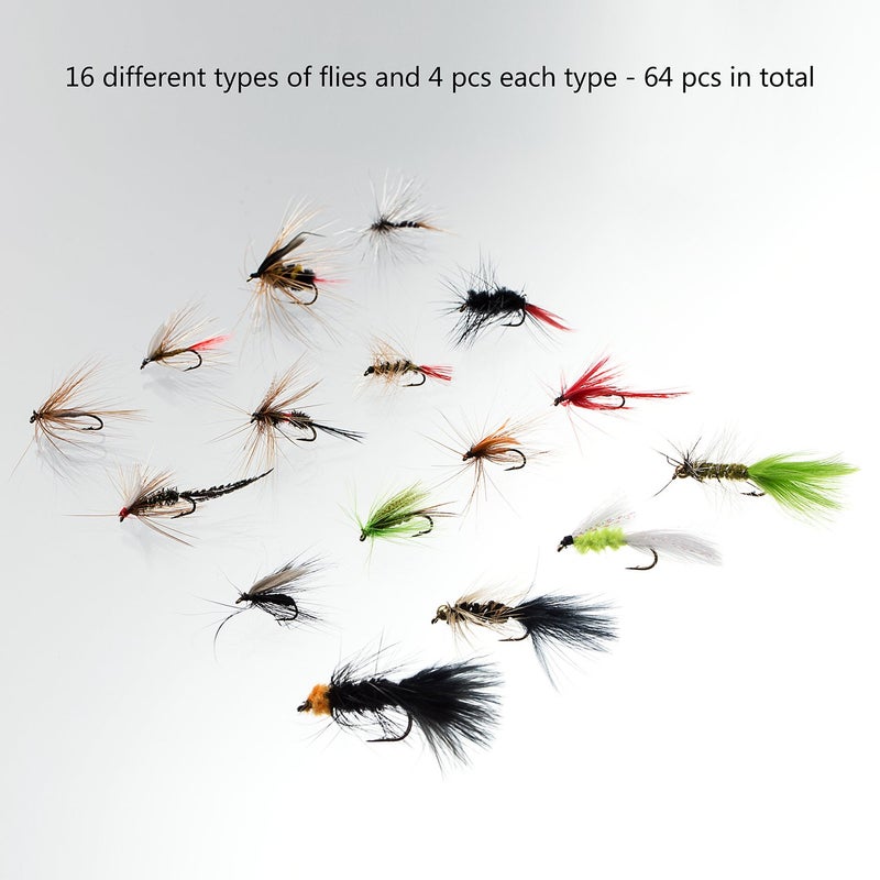BASSDASH Fly Fishing Flies Kit Fly Assortment Trout Bass Fishing with Fly Box, 36/64/72/76/80/96pcs with Dry/Wet Flies, Nymphs, Streamers, Popper - Image 2