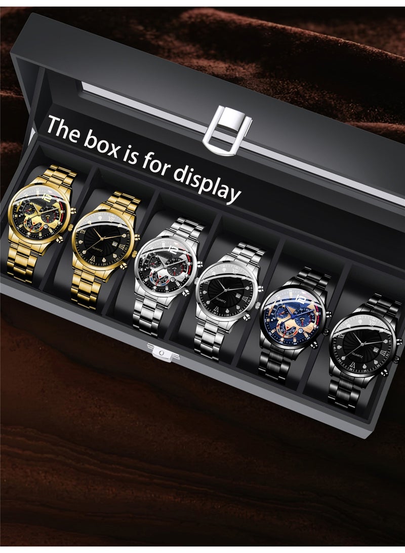 6pcs الفولاذ المقاوم للصدأ ساعة الكوارتز ، لوحة كبيرة من السهل قراءة ساعة الكوارتز ، مناسبة له هدية عيد ميلاده المثالية - Image 1