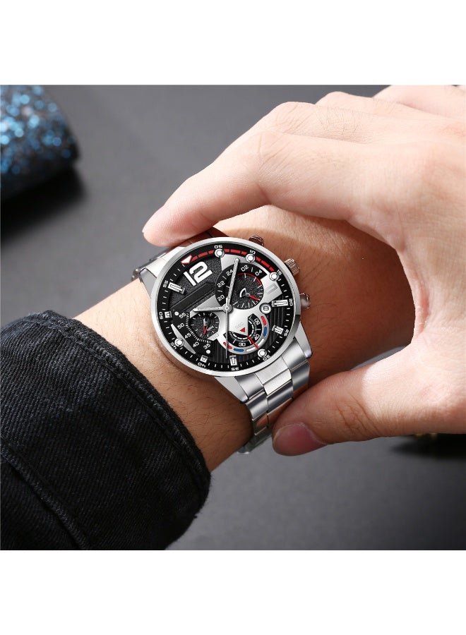 6pcs الفولاذ المقاوم للصدأ ساعة الكوارتز ، لوحة كبيرة من السهل قراءة ساعة الكوارتز ، مناسبة له هدية عيد ميلاده المثالية - Image 4