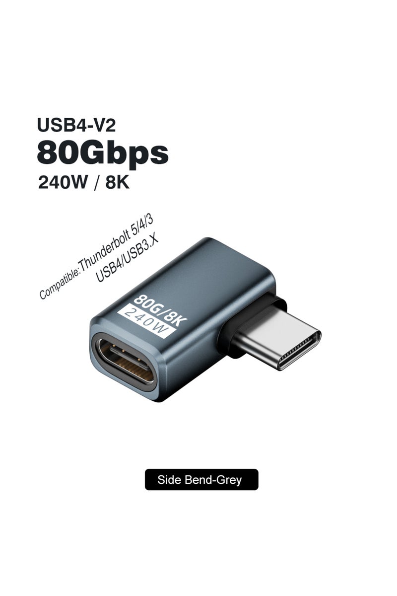 80Gbps Side Bend USB4 V2 90 Degree Type C Angle Adapter 80Gbps Thunderbolt 5 4 3 Elbow Adapter 240W