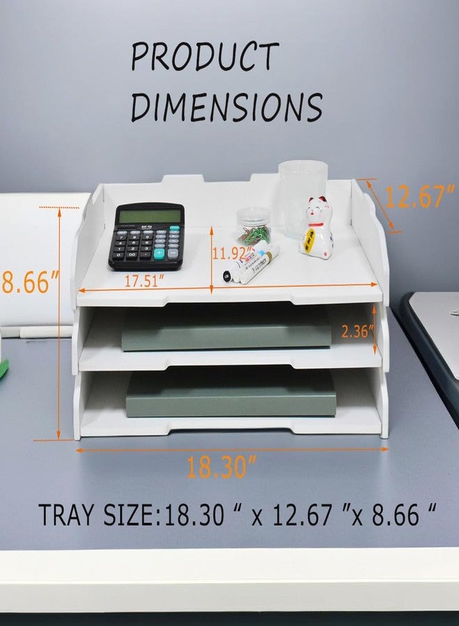 YFS A3 Stackable Paper Tray, 3 Tier Desk File Organizer, Desktop Organizer for Office Supplies, File Storage, Letter Organizer /A3 Office File Folder,Home or Office School, White (Landscape-White-3-Tier) - Image 2