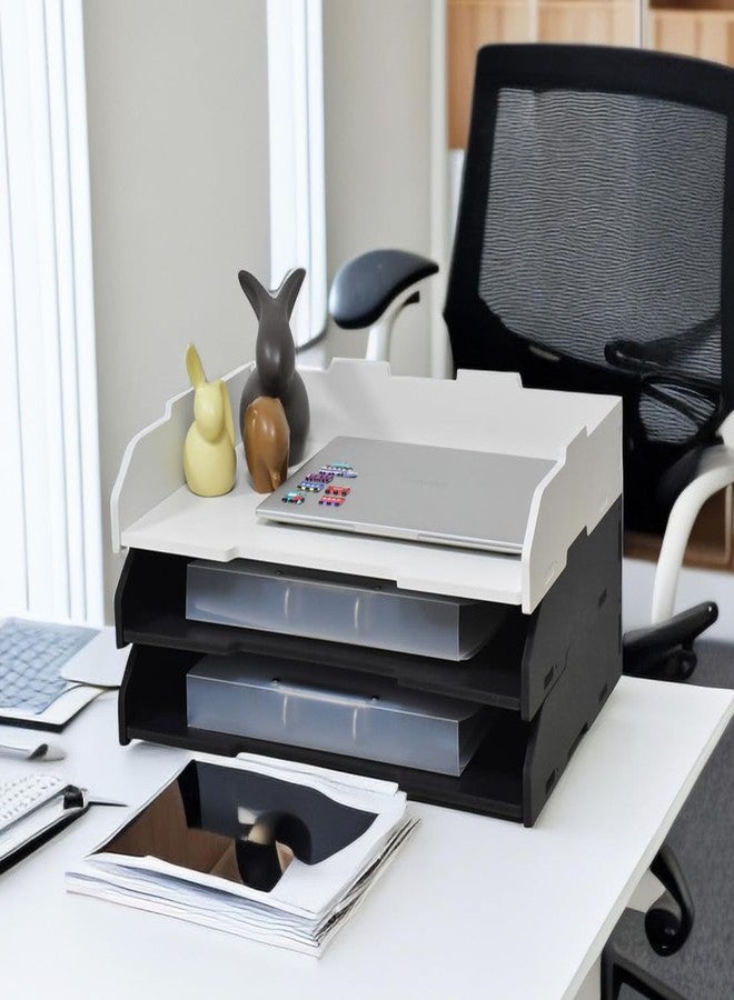 YFS A3 Stackable Paper Tray, 3 Tier Desk File Organizer, Desktop Organizer for Office Supplies, File Storage, Letter Organizer /A3 Office File Folder,Home or Office School, White (Landscape-White-3-Tier) - Image 4