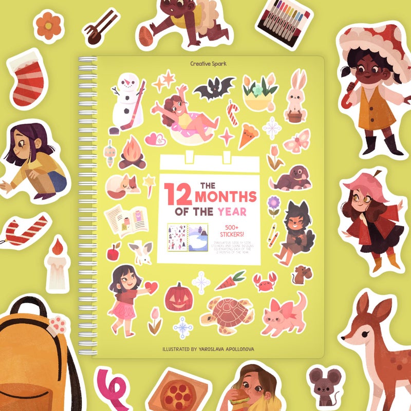 CUPKIN 12 Months Sticker + Coloring Book (500+ Calendar Stickers for Kids & 12 Coloring Pages) Side by Side Activity Book, Fun Sticker Books, Boys & Girls Ages 2-4 4-8, 8-10 - Image 3