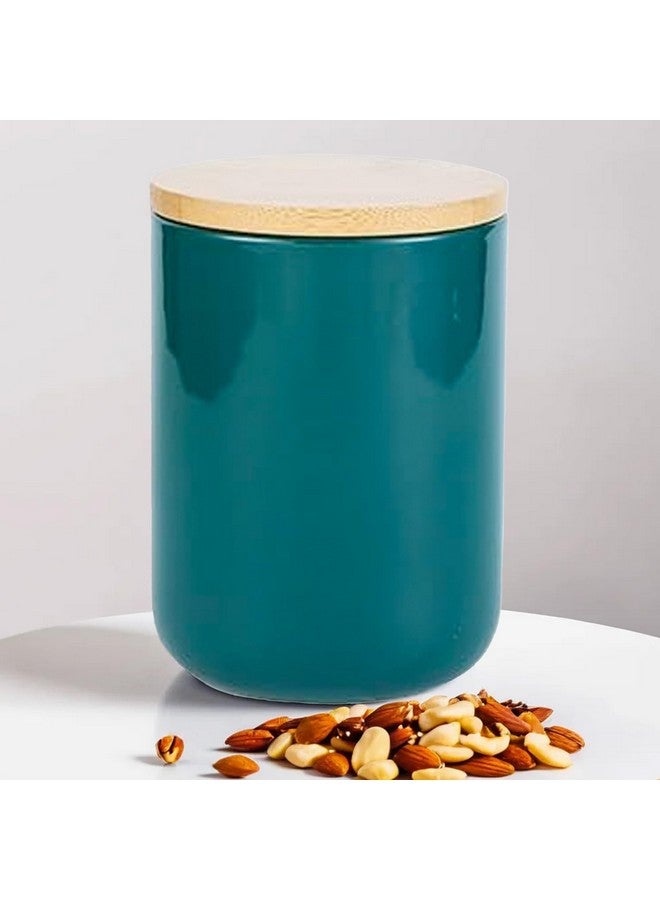 The Better Home Ceramic Jar with Bamboo Lid | Air-Tight Containers for Tea Coffee Snacks | Spice & Grains Organizer (Green (800ml)) - Image 1