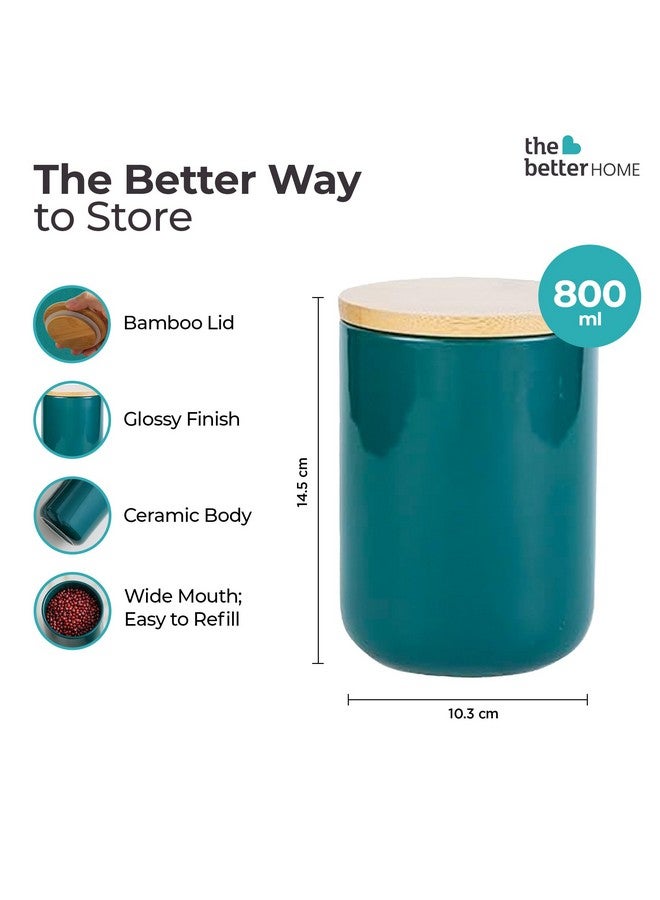 The Better Home Ceramic Jar with Bamboo Lid | Air-Tight Containers for Tea Coffee Snacks | Spice & Grains Organizer (Green (800ml)) - Image 3