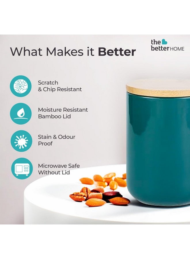 The Better Home Ceramic Jar with Bamboo Lid | Air-Tight Containers for Tea Coffee Snacks | Spice & Grains Organizer (Green (800ml)) - Image 2