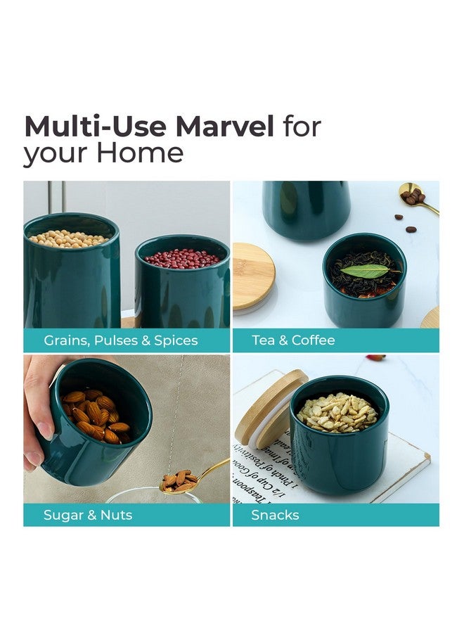 The Better Home Ceramic Jar with Bamboo Lid | Air-Tight Containers for Tea Coffee Snacks | Spice & Grains Organizer (Green (800ml)) - Image 4