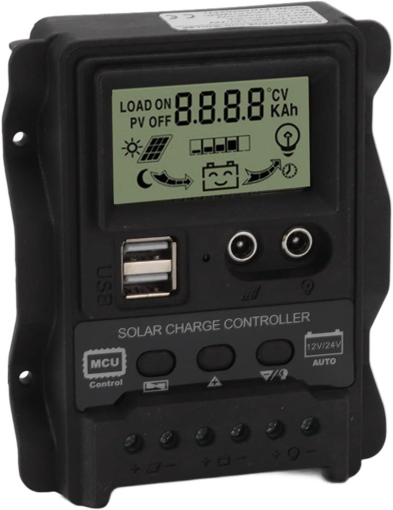 DAUZ Solar Controller, Solar Panel Regulator LCD Display Industrial Grade Control Chip Multiple Protections PWM Black Shell for Home (20A) - Image 1