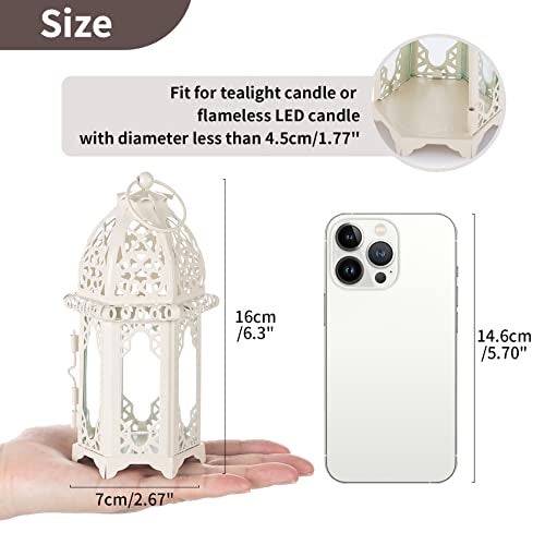 NUPTIO 2 Pcs Moroccan Style Candle Lantern - Small Sized Tealight Candle Holder with Transparent Glass Panels Great for Patio, Indoors/Outdoors, Events, Parties and Weddings, White - Image 2