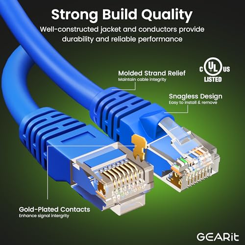 GearIT Cat 6 Ethernet Cable Pack - 10-Pack 3 ft Cat6 Ethernet Patch Cables | RJ45 Network Patch Cable, 10 Gbps Snagless Gold-Plated Connectors - Ethernet Cable Cat 6 for PC, TV, Router - Blue - Image 2