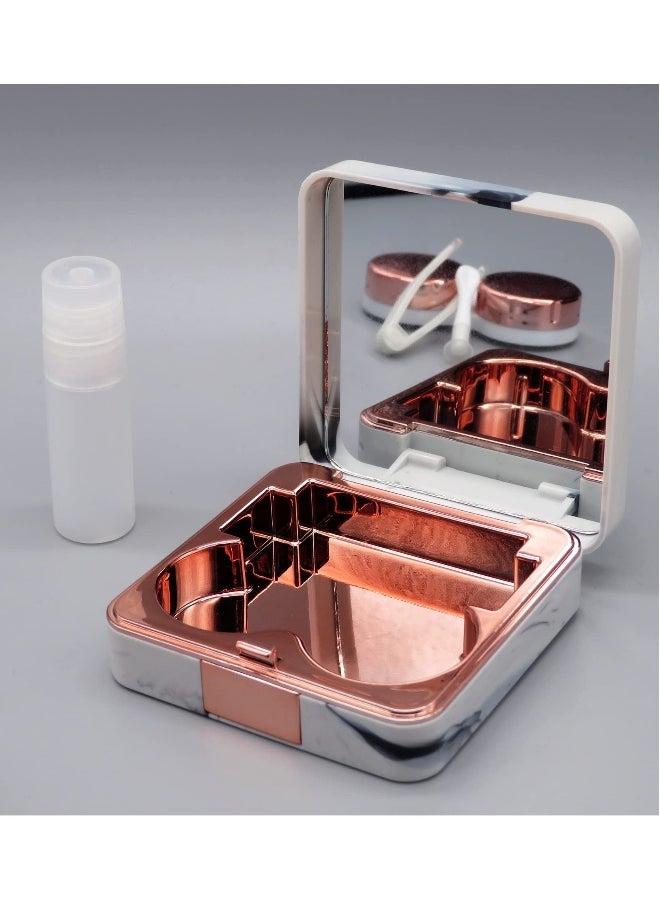 Generic Contact Lens Case, Portable Cute Eye Contacts Colored Lenses Remover Tool Kit with Mirror Tweezers Solution Bottle for Travel Daily Outdoor (Square, Rose Gold)  - Image 2