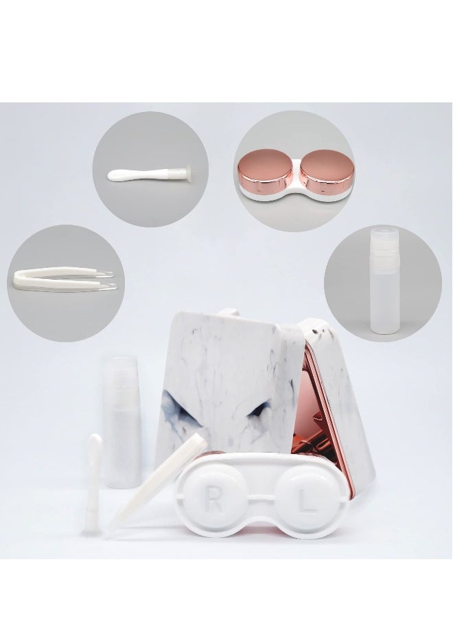 Generic Contact Lens Case, Portable Cute Eye Contacts Colored Lenses Remover Tool Kit with Mirror Tweezers Solution Bottle for Travel Daily Outdoor (Square, Rose Gold)  - Image 4