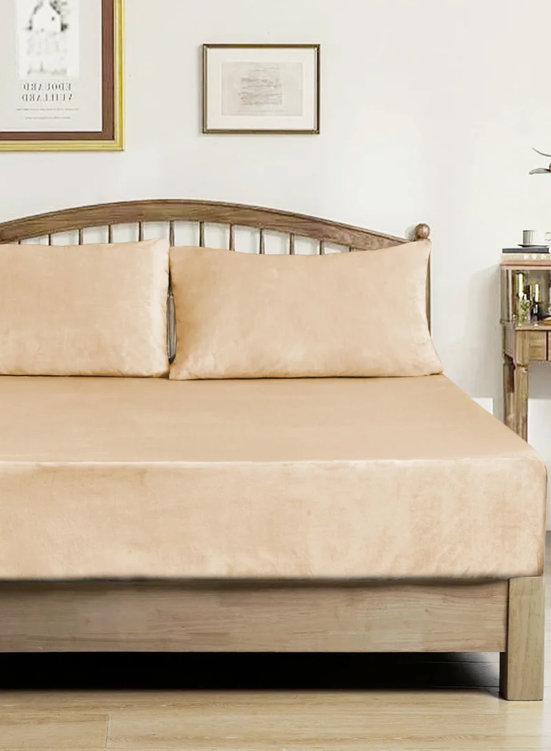 Master Home Textile Velvet Fitted Sheet Set, Queen Size - 3PCS,Fits 160 x 200 cm Bed, Soft & Cozy