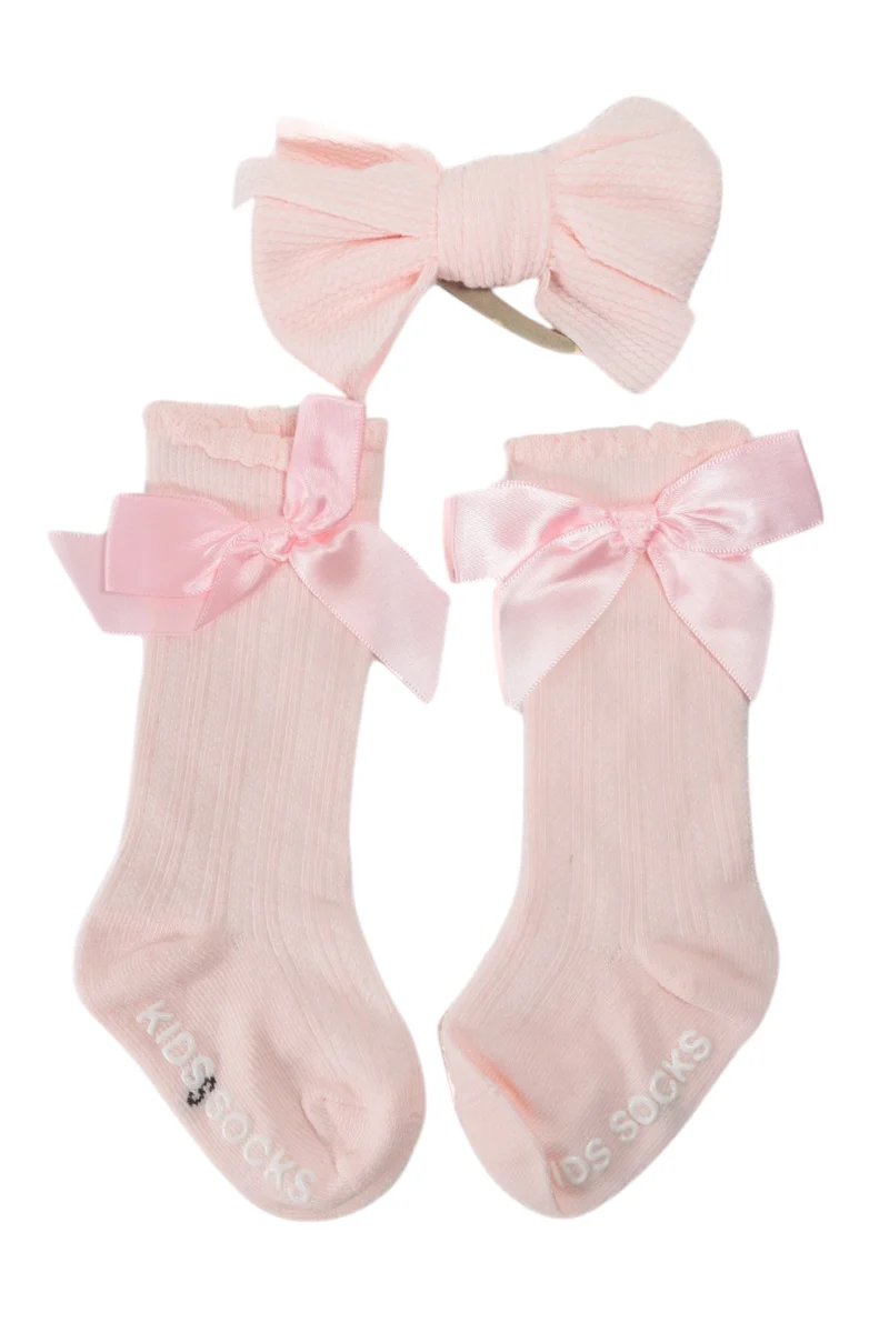 D'Daniela D' Daniela - Socks & Ribbon Headband Set - Baby Pink