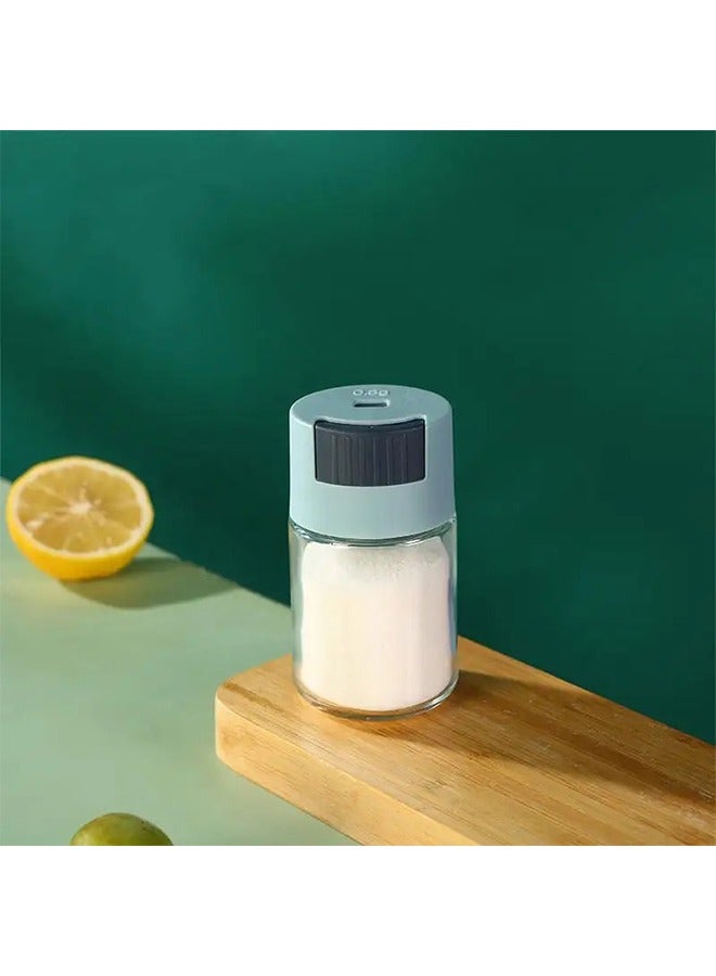 Metering Salt Shaker, Glass Metered Salt Dispenser, Press Type Quantitative Salt Glass Seasoning Bottle, Can Spice Salt Cumin Powder Pepper Shakers BBQ Condiment Seasoning Bottle（Blue）  - Image 1