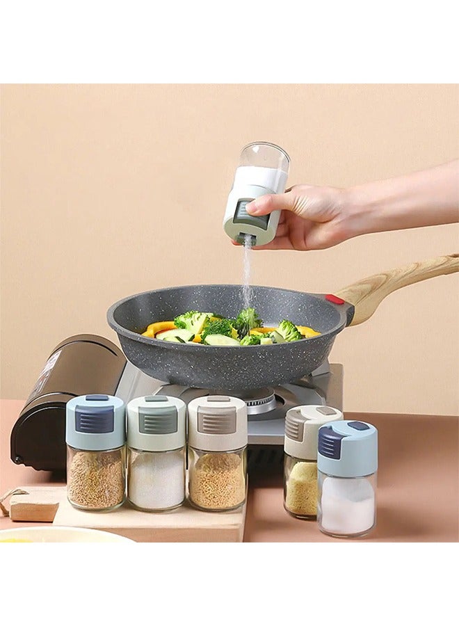 Metering Salt Shaker, Glass Metered Salt Dispenser, Press Type Quantitative Salt Glass Seasoning Bottle, Can Spice Salt Cumin Powder Pepper Shakers BBQ Condiment Seasoning Bottle（Blue）  - Image 2