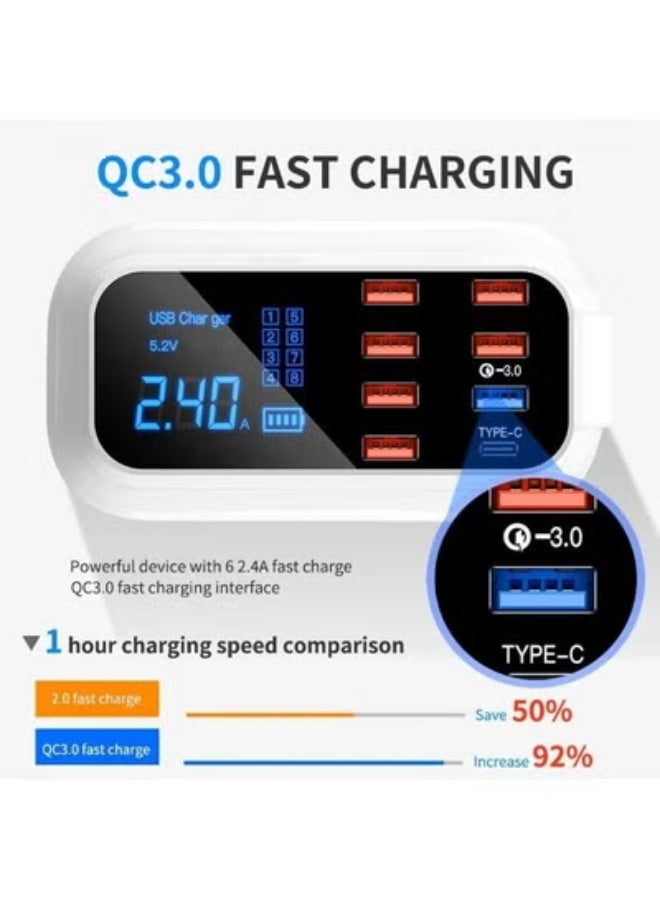 سمارت بيري C2203 8-Port Fast Charging Station – 55W PD + QC 3.0 Multi-Device USB Charger Hub with LED Display | Smart Desktop Charging Station for Phones, Tablets & Accessories – Universal Compatibility - Image 5