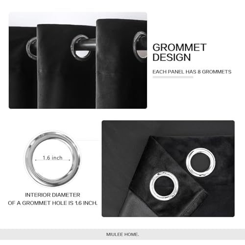 MIULEE Black Velvet Curtains 84 Inches Long Halloween Room Darkening Blackout Curtains with Grommet Top for Bedroom/Living Room Light Blocking Thermal Insulating Soundproof Set of 2 - Image 2