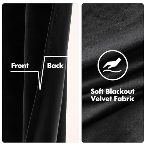 MIULEE Black Velvet Curtains 84 Inches Long Halloween Room Darkening Blackout Curtains with Grommet Top for Bedroom/Living Room Light Blocking Thermal Insulating Soundproof Set of 2 - Image 3