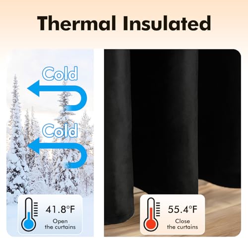 MIULEE Black Velvet Curtains 84 Inches Long Halloween Room Darkening Blackout Curtains with Grommet Top for Bedroom/Living Room Light Blocking Thermal Insulating Soundproof Set of 2 - Image 5