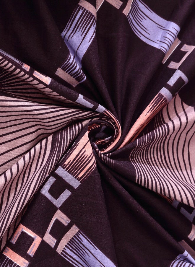 Arrabi Brown Geometric Polycotton 300 TC King Fine Bedsheet with 2 Pillow Covers - Image 4
