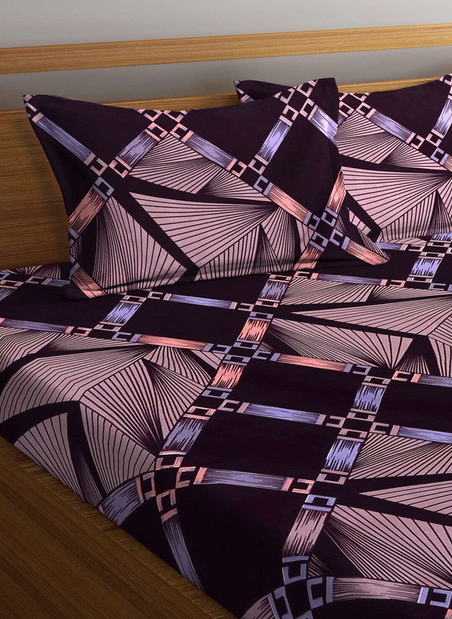 Arrabi Brown Geometric Polycotton 300 TC King Fine Bedsheet with 2 Pillow Covers - Image 3