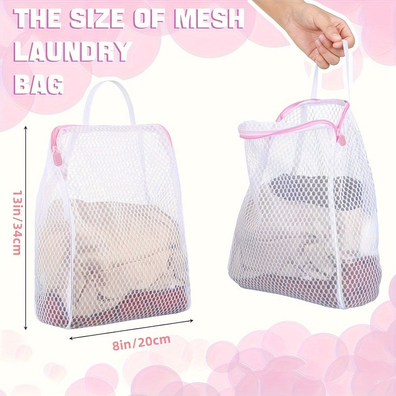 Blue Polyester Mesh Laundry Bag with Zipper Handles 7.87x13.39 Inches - Image 3