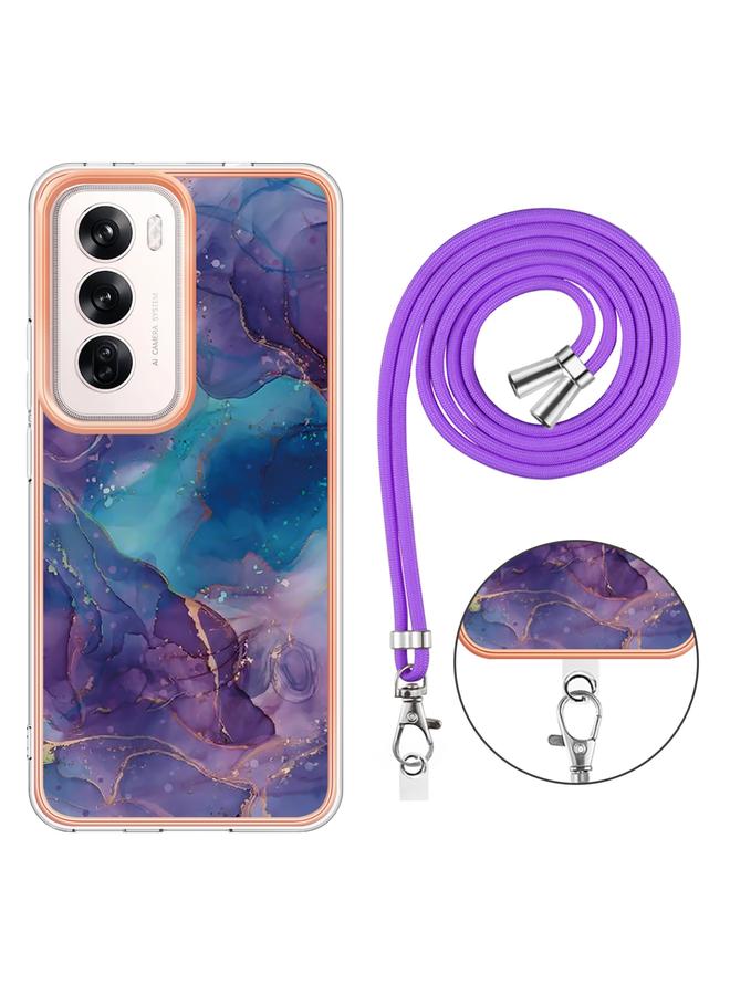 S-TOP Case For OPPO Reno12 Global Electroplating Marble Dual-side IMD Phone Case with Lanyard - Image 4