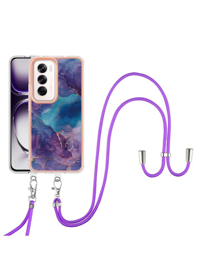 S-TOP Case For OPPO Reno12 Global Electroplating Marble Dual-side IMD Phone Case with Lanyard - Image 2